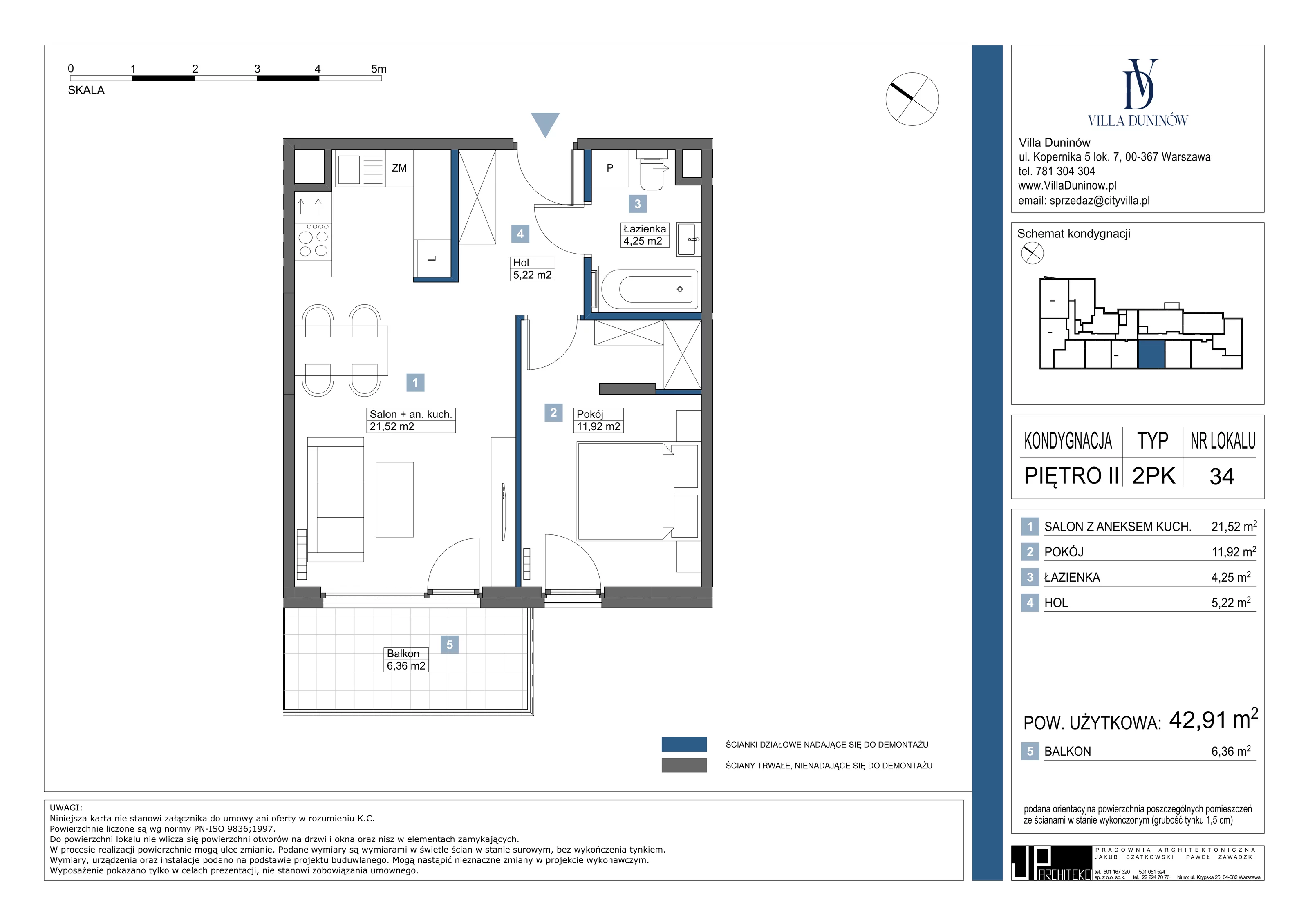 Mieszkanie 42,91 m², piętro 2, oferta nr 34, Villa Duninów, Warszawa, Białołęka, Henryków, ul. Duninów 7, 03-182 Warszawa